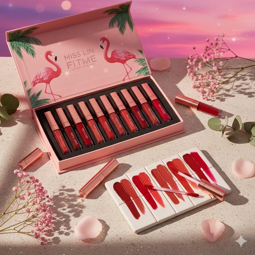 MISS LIN FITME 8-Piece Liquid Lip Gloss Set | Velvet-Matte & Full-Coverage box